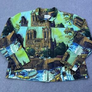 Michael Leu Jacket Womens Large Colorful Button Cityscape Notre Dame Art To Wear